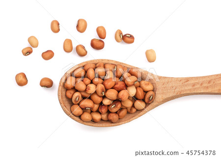 soybeans in a wooden spoon isolated on white background top view soybeans in a wooden spoon isolated on white background top view 45754378