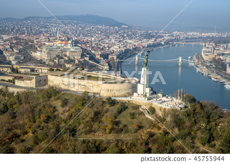 Budapest Aerial Citadell sunny blue sky clear sky Budapest Aerial Citadell sunny blue sky clear sky 45755944