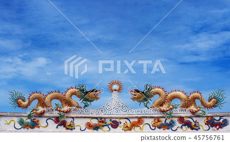 Chinese dragon and deva statue on the temple Chinese dragon and deva statue on the temple 45756761