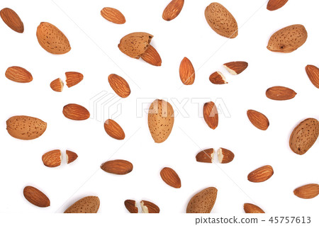 almonds isolated on white background. Flat lay pattern 45757613