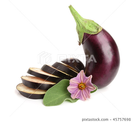 sliced eggplant or aubergine vegetable with flower isolated on white background 45757698