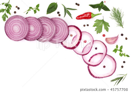 onions, garlic, hot pepper and spices isolated on white background with copy space for your text 45757708