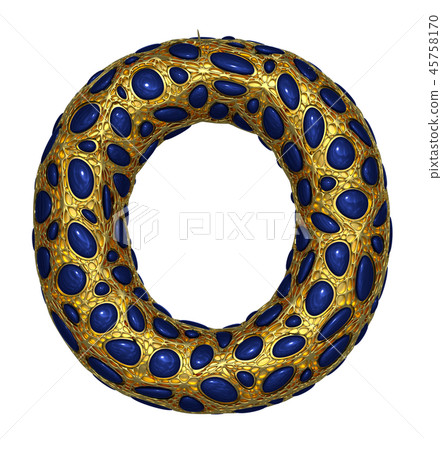 Golden shining metallic 3D with blue glass symbol capital letter O - uppercase isolated on white. 45758170
