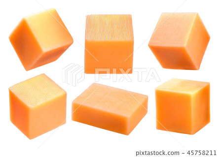 Cheddar cheese block and cubes, paths Cheddar cheese block and cubes, paths 45758211