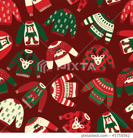 Seamless Vector Ugly Christmas sweaters pattern. Knitted winter jumpers with norwegian ornaments 45758562