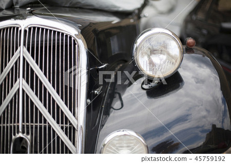 Close-up of headlights classic vintage car. Exhibition Close-up of headlights classic vintage car. Exhibition 45759192