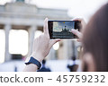 Hands holding phone mobile and takes pictures of Brandenburg Gat 45759232