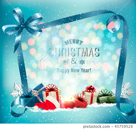 Merry Christmas Background with  box and ribbon. 45759528