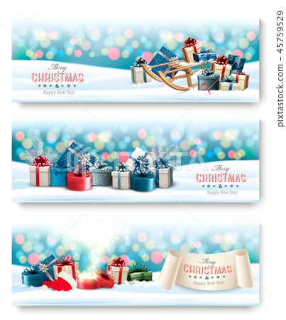 Three Holiday Christmas banners with presents 45759529