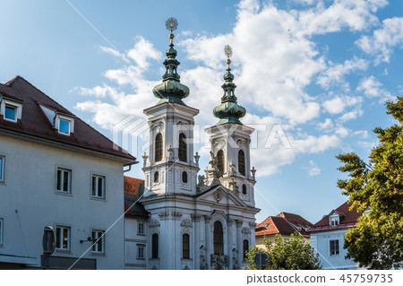 Austria.Graz. Church Mariahilf and square in center city Austria.Graz. Church Mariahilf and square in center city 45759735