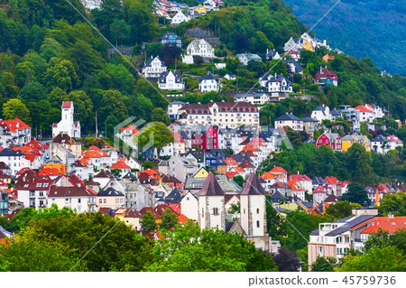 Bergen, Norway aerial view with colorful houses Bergen, Norway aerial view with colorful houses 45759736