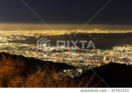 Kobe city, Hyogo Pref. Rokko Yamakami, Osaka Bay night view from Tennou dai. A night scene of $ 10 million. 45763163