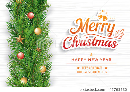 Christmas greeting card with fir branch on wooden - Stock Illustration ...