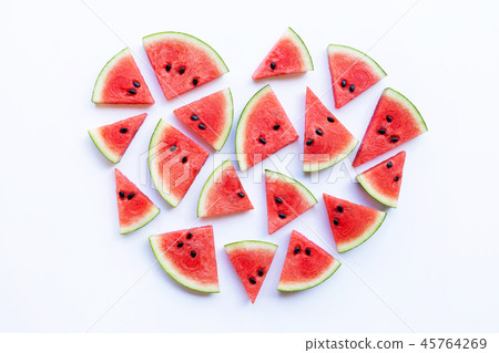 Red watermelon slices, heart shape, fresh fruit Red watermelon slices, heart shape, fresh fruit 45764269