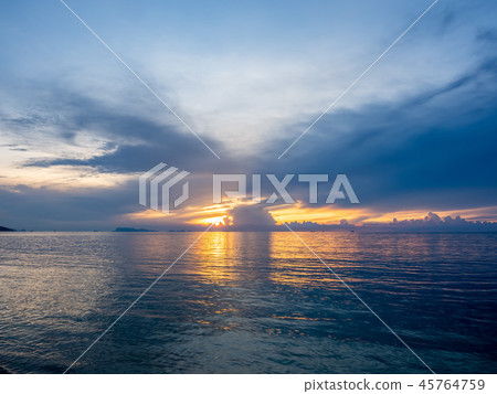 Seascape view under twilight evening sky 45764759