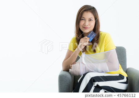 Injured woman with insurance service. Injured woman with insurance service. 45766112