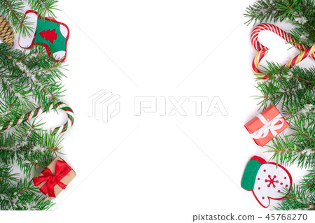 Christmas Frame of Fir tree branch with snow isolated on white background with copy space for your Christmas Frame of Fir tree branch with snow isolated on white background with copy space for your 45768270