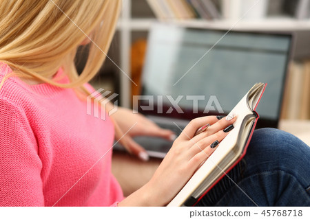 young beautiful woman read book study hard prepare for exam 45768718