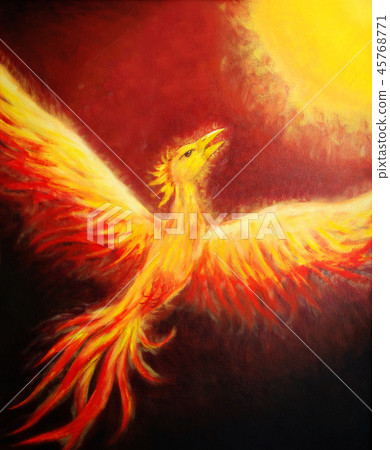 Flying phoenix bird as symbol of rebirth and new beginning. 45768771