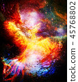 Flying phoenix bird as symbol of rebirth and new beginning in cosmic space. 45768802