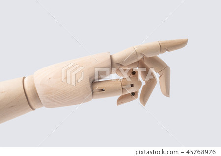 wooden hand with start posture isolated on white 45768976