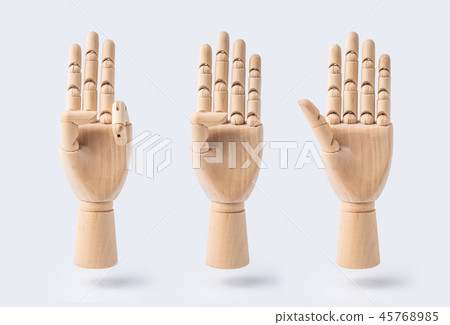 wooden hand with number 3, 4 and 5 posture wooden hand with number 3, 4 and 5 posture 45768985