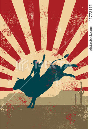 Grunge style, Cowboy riding wild bull 45772115