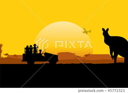Silhouette of safari in Australia 45772321