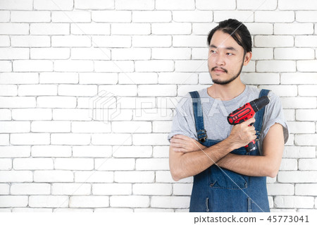 Portrait handyman with drill. Portrait handyman with drill. 45773041
