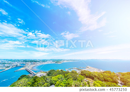 enoshima island and urban skyline aerial view 45773250
