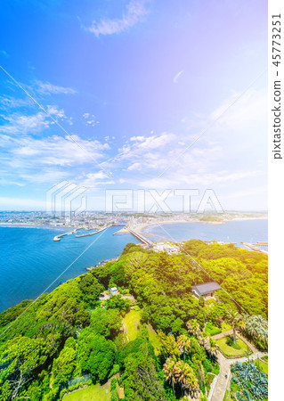 enoshima island and urban skyline aerial view 45773251