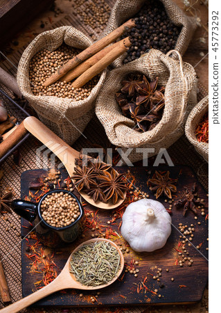 Various fragrant spices and herbs. Various fragrant spices and herbs. 45773292