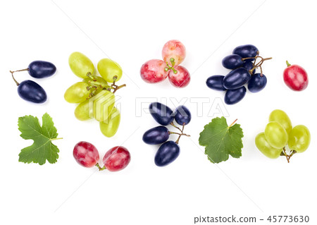 green pink and blue grapes with leaves isolated on the white background with copy space for your 45773630