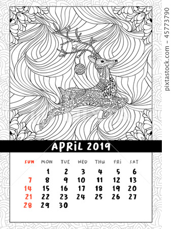 Christmas deer calendar, calendar april 2019 year 45773790
