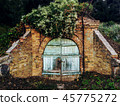 Locked shabby door of old cellar in abandoned park 45775272