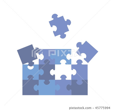 Shages of blue jigsaw puzzle pieces. Flat vector illustration. Isolated on white background. Shages of blue jigsaw puzzle pieces. Flat vector illustration. Isolated on white background. 45775994