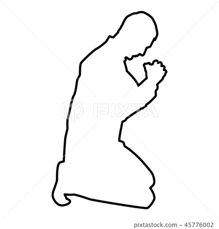 Man pray on his knees silhouette icon black color 45776002