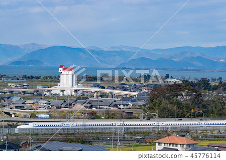 Tokaido Shinkansen N700 series and Lake Biwa shot 45776114