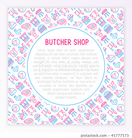 Butcher shop concept with thin line icons 45777573