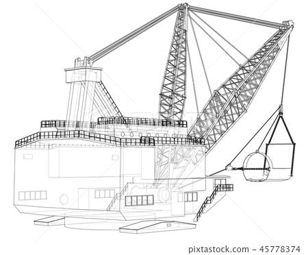 Dragline walking excavator. Vector Dragline walking excavator. Vector 45778374