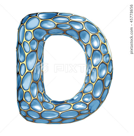 Golden shining metallic 3D with blue glass symbol capital letter D - uppercase isolated on white 45778656