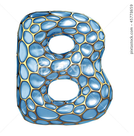 Golden shining metallic 3D with blue glass symbol capital letter B - uppercase isolated on white 45778659