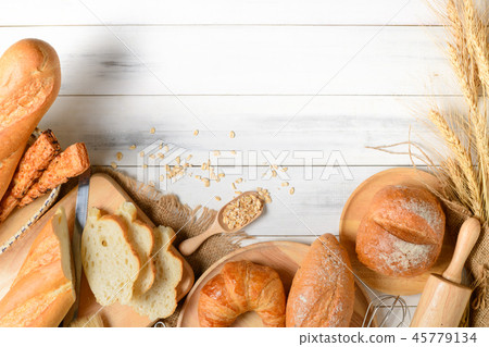 Homemade breads or bun, croissant and bakery Homemade breads or bun, croissant and bakery 45779134
