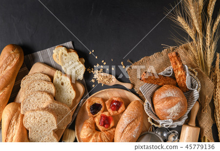 Homemade breads or bun, croissant and bakery 45779136