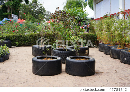 Plant planter box is made from race car tire Plant planter box is made from race car tire 45781842