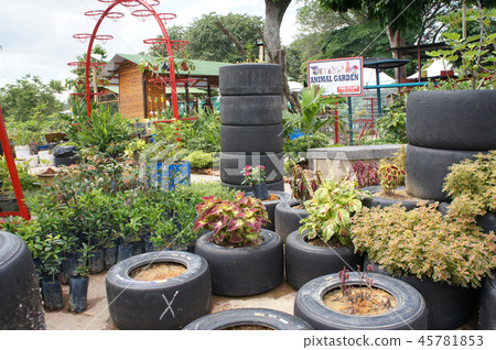 Plant planter box is made from race car tire Plant planter box is made from race car tire 45781853