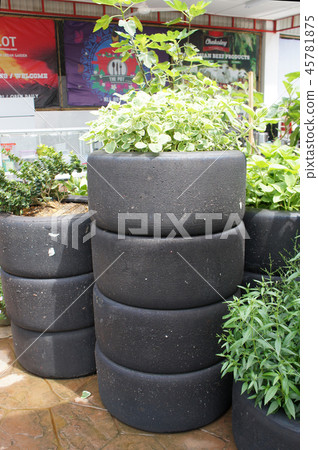 Plant planter box is made from race car tire Plant planter box is made from race car tire 45781875