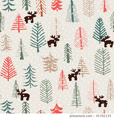 Christmas reindeers, trees, and snowflakes. Vector 45782135