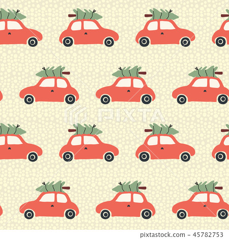 Vector pattern red car with christmas tree on roof - Stock Illustration ...