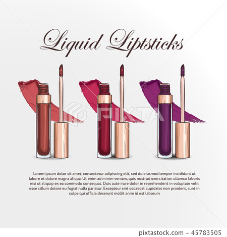 Hand drawn color sketch of three liquid lipsticks Hand drawn color sketch of three liquid lipsticks 45783505